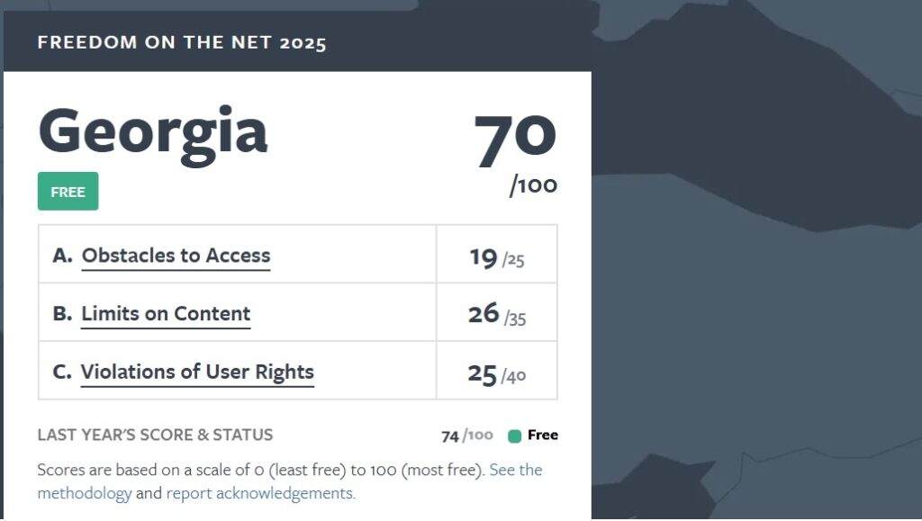 Freedom House: საქართველოში ინტერნეტის თავისუფლების ხარისხი გაუარესდა